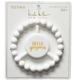 100 Pieces White Silicone Peace Teether With "hello Gorgeous" Print - Baby Accessories