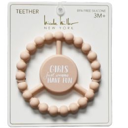 100 Pieces Peach Silicone Peace Teether With "girls Just Wanna Have Fun" Print - Baby Accessories