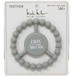 100 Pieces Gray Silicone Peace Teether With "girls Just Wanna Have Fun" Print - Baby Accessories