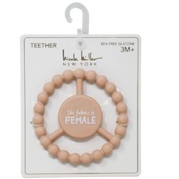 100 Pieces Peach Silicone Peace Teether With "the Future Is Female" Print - Baby Accessories