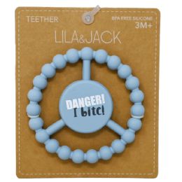 100 Pieces Blue Silicone Peace Teether With "danger I Bite!" Text - Baby Accessories