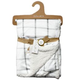 48 Pieces White/grey Check Sherpa Blanket 30-inchx40-inch - Fleece & Sherpa Blankets