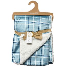 48 Pieces Blue/white Gingham Print Mink/sherpa Throw 30-inchx40-inch - Fleece & Sherpa Blankets
