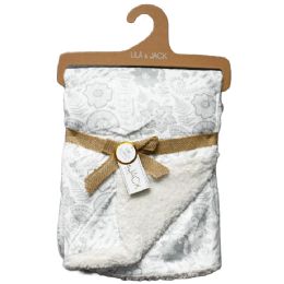 48 Pieces Grey Floral Printed Mink Fur Backing Throw 30x40 - Fleece & Sherpa Blankets