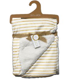 48 Pieces Mustard Stripes Printed Mink & Sherpa Blanket - Fleece & Sherpa Blankets