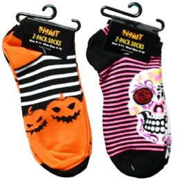 56 Pieces 2pk Women Spirit Halloween Asst Design Socks - Womens Ankle Sock