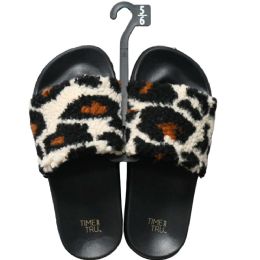 Wholesale Footwear Ladies Slide Sandal W/cheetah Sherpa Plush Asst Size 5-6, 7-8, 9-10, 11-12 Ratio 5,5,5,3