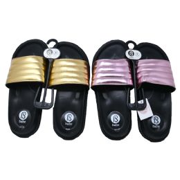 Wholesale Footwear Women Metallic Slide Sandal 4-Asst Colors/5-Asst Size