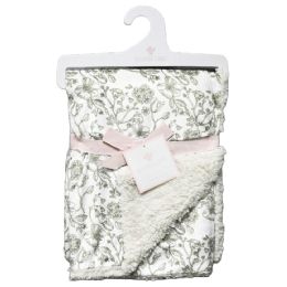 48 Pieces Brown Sketched Floral Printed Mink & Sherpa Blanket - Fleece & Sherpa Blankets