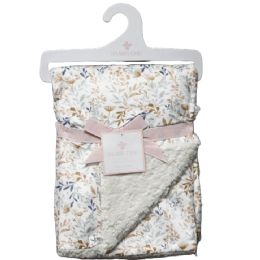 48 Pieces Peach Blue Floral Printed Mink & Sherpa Blanket - Fleece & Sherpa Blankets