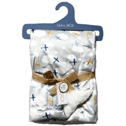 48 Pieces Mink & Sherpa Blanket With Blue Grid Design - Fleece & Sherpa Blankets