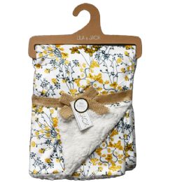 48 Pieces Mustard Flowers Printed Mink/sherpa Backing Throw - Fleece & Sherpa Blankets