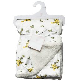 48 Pieces Mustard Ditsy Floral Printed Mink & Sherpa Blanket - Fleece & Sherpa Blankets