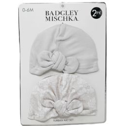 24 Packs 2-Piece Knot Hats Set (ofF-White & Floral Print) - Baby Accessories