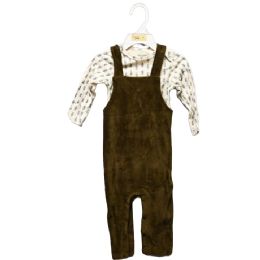 48 Sets 2-Piece Bear Brown Ribbed Overall Set - Baby Apparel