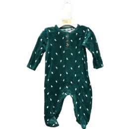 48 Pieces Single Fashion Footed Coverall - Velour Henley (green) - Baby Apparel