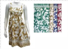36 Pieces of 3Ladies Summer Sleeveless Dress With White Leafy Print