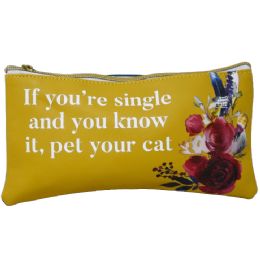 72 Pieces Mustard Pu Cosmetic Bag - "if You're Single And You Know It, Pet Your Cat" - Cosmetic Cases