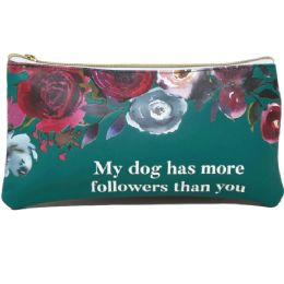 72 Pieces Navy Green Pu Cosmetic Bag - "my Dog Has More Followers Than You" - Cosmetic Cases