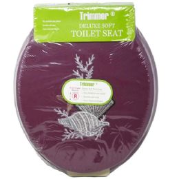 6 Pieces Burgundy Embroidered Soft Toilet Seat - Bathroom Accessories
