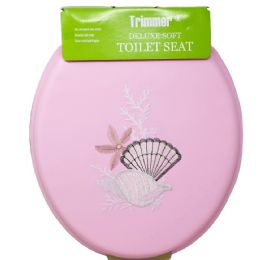 6 Pieces Pink Embroidered Soft Toilet Seat - Bathroom Accessories