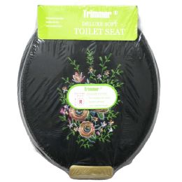 6 Pieces Black Embroidered Soft Toilet Seat - Bathroom Accessories
