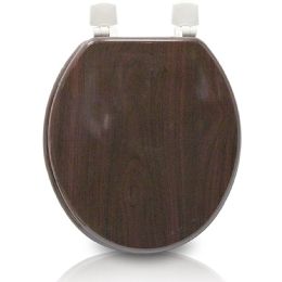 6 Pieces Elongated Molded Wood Toilet Seat - Deep Wood Finish - Bathroom Accessories