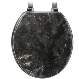 6 Pieces Molded Wood Toilet Seat with Marble Painting (Black Marble) - Bathroom Accessories