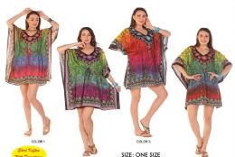 12 Wholesale Short Rayon Cultural Caftan Dresses - Assorted