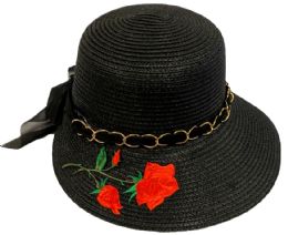24 Pieces Rose Ladies Sun Hats With Chain - Sun Hats