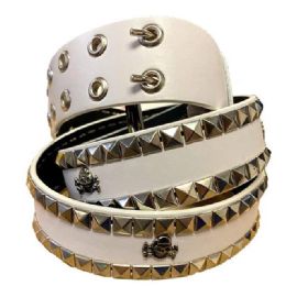 12 pieces Small Skull Logo White Studded Belt - Unisex Fashion Belts