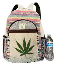 5 pieces Nepal Handmade Himalayan Hemp Backpacks - Marijuana Leaf - Backpacks 15" or Less