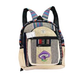 5 pieces Himalayan Hemp Nepal Handmade Backpacks - Purple Mushroom - Backpacks 18" or Larger