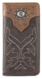 12 Pieces Embroidered Boot Scroll Men's Bifold Long Pu Leather Wallet - Card Holders and Address Books