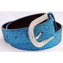 12 pieces Dark Blue Sparkle Belts With Rhinestone Buckle - Unisex Fashion Belts