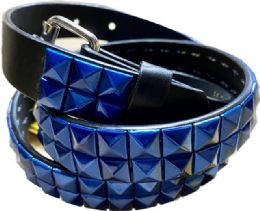 12 pieces Metallic Blue Studded 2-Row Skinny Belts - Unisex Fashion Belts