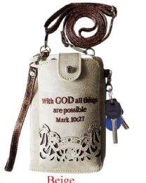 12 Pieces "with God All Things Are Possible" Rhinestone Cross Cell Phone WalleT-Beige - Card Holders and Address Books