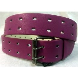 12 pieces Purple 2-Hole Pu Leather Belt - Unisex Fashion Belts