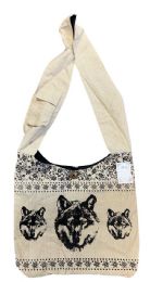 5 Pieces Nepal Handmade Hemp/cotton Crossbody Hobo Bags - Triple Wolf Print - Draw String & Sling Packs