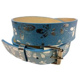 48 pieces Butterfly Pattern Pu Leather Fashion Belts - Blue - Unisex Fashion Belts