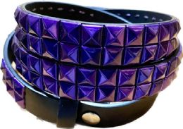 12 pieces Metallic Purple Studded 2-Row Skinny Belts - Unisex Fashion Belts