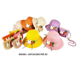 12 pieces Kids Straw Sun Hat & Purse Sets - Bunny & Carrot Design - Girls Toy Sets