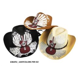12 pieces Classic Woven Cowboy Hats - Guitar Design - Cowboy & Boonie Hat