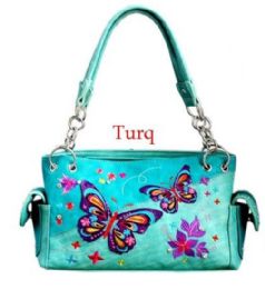12 pieces Butterflies & Flowers Western Satchel - Turquoise - Leather Purses and Handbags