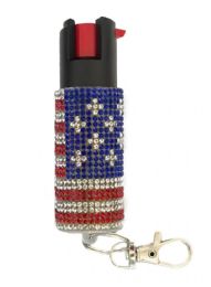 12 pieces Usa Flag Rhinestone Keychain Pepper Spray - 0.5 oz - Key Chains