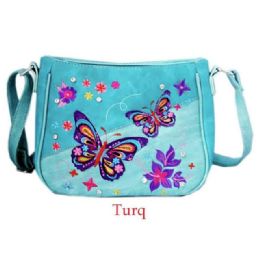 12 pieces Flowers & Butterflies Small Western Sling Purse - Turquoise - Leather Purses and Handbags