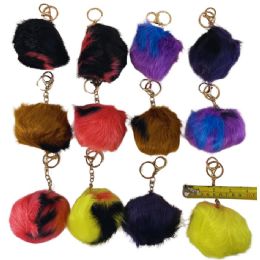 12 pieces Fluffy Multicolor Pom Pom Keychains - Key Chains