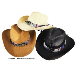 12 pieces Classic Woven Cowboy Hats With Metal Usa Wing - Cowboy & Boonie Hat