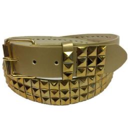 12 pieces 3-Row Gold PyramiD-Studded Gold Belts - Unisex Fashion Belts