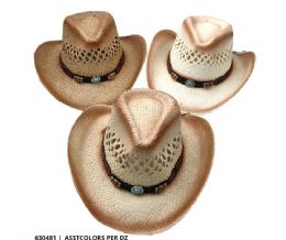 12 pieces Concho Design Straw Cowboy Hats - Cowboy & Boonie Hat